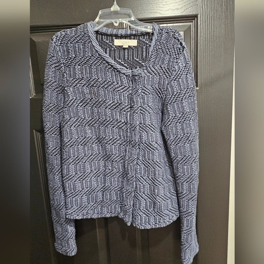 LOFT Navy and White Textured Cardigan